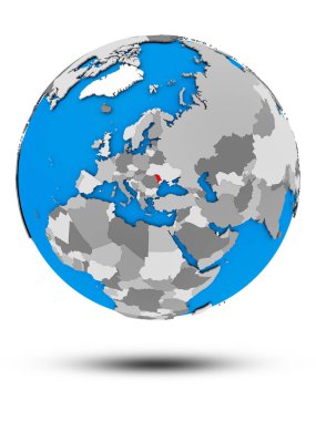 Moldova siyasi Globe izole beyaz zemin üzerine gölge ile. 3D çizim.