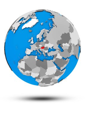 Macaristan siyasi Globe izole beyaz zemin üzerine gölge ile. 3D çizim.
