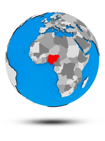 Nigeria Politieke Wereldbol Met Schaduw Geïsoleerd Een Witte Achtergrond Illustratie — Stockfoto