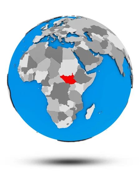 Південний Судан Політичні Земної Кулі Тінню Ізольовані Білому Тлі Ілюстрація — стокове фото