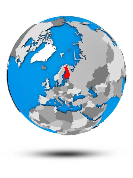 Финляндия Политическом Глобусе Тенью Изолированы Белом Фоне Иллюстрация — стоковое фото
