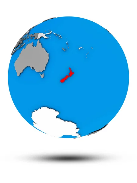 Nya Zeeland Politiska Jordglob Med Skugga Isolerad Vit Bakgrund Illustration — Stockfoto