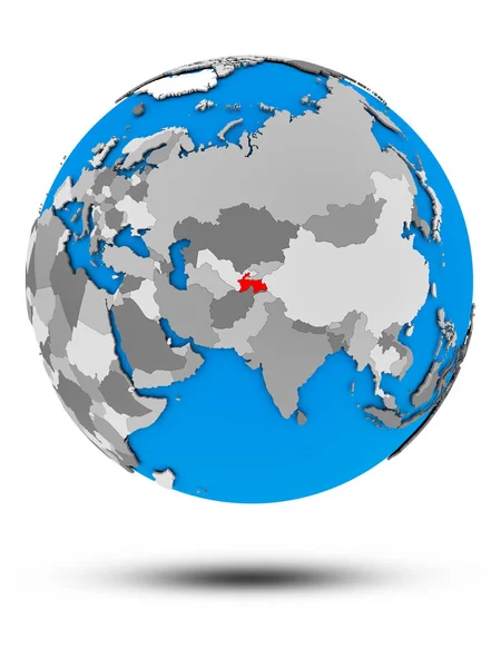 Таджикистан Политическом Глобусе Тенью Изолированы Белом Фоне Иллюстрация — стоковое фото