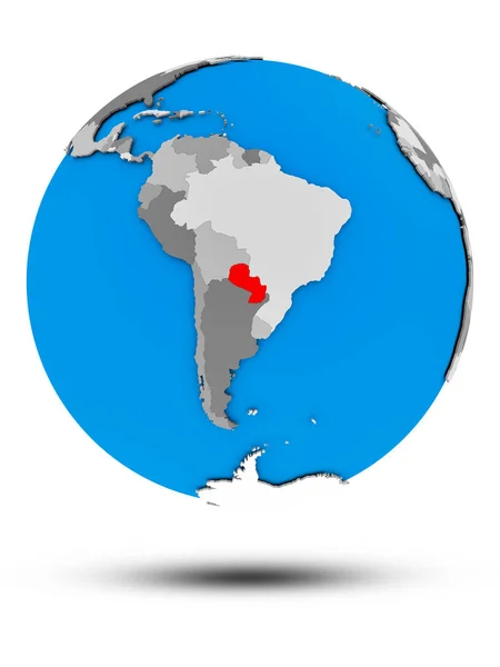 Paraguay Auf Politischem Globus Mit Schatten Isoliert Auf Weißem Hintergrund — Stockfoto
