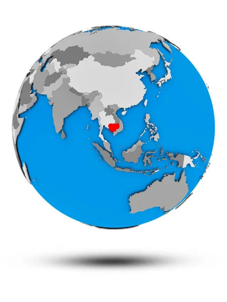 Kambodzsa Politikai Földgömb Árnyék Elszigetelt Fehér Background Illusztráció — Stock Fotó
