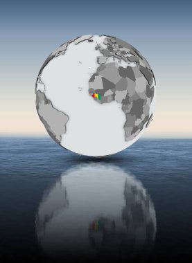 Gine bayrağı Globe su üstünde. 3D çizim.