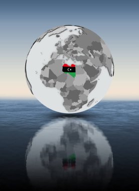 Libya bayrağı Globe su üstünde. 3D çizim.