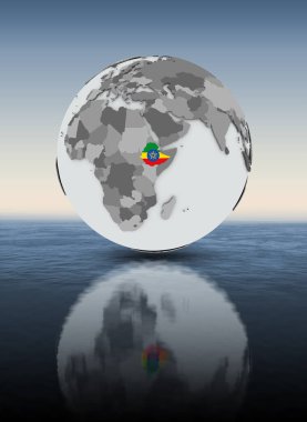 Etiyopya dünya su üstünde bayrağı ile. 3D çizim.
