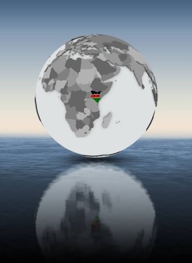 Dünya su üstünde bayrağı ile Kenya. 3D çizim.