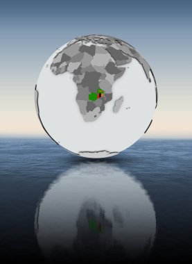 Zambiya Dünya su üstünde bayrağı ile. 3D çizim.