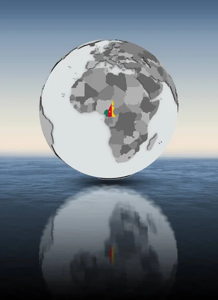 Kamerun Med Flagga Globe Ovanför Vattenytan Illustration — Stockfoto