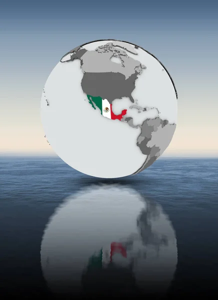 Мексика Флагом Глобусе Над Водой Иллюстрация — стоковое фото
