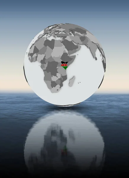 Kenya Zászló Globe Víz Felett Illusztráció — Stock Fotó