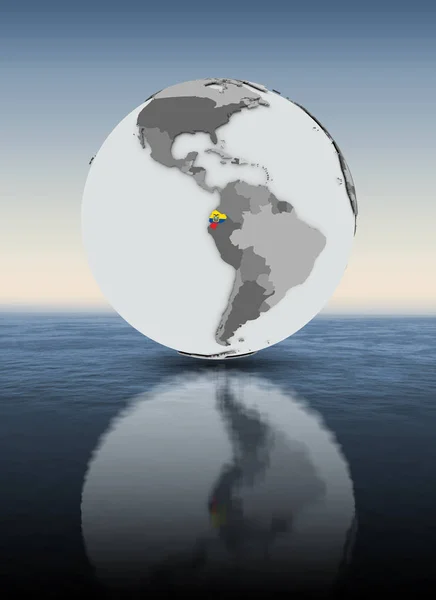 Ecuador Med Flagga Globe Ovanför Vattenytan Illustration — Stockfoto