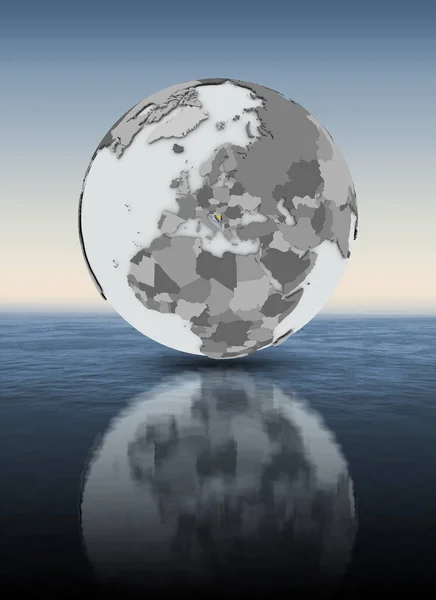 地球は水の上に旗のボスニア ヘルツェゴビナ イラストレーション ストック画像