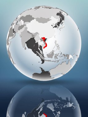 Yarı saydam okyanus parlak yüzeyi ile Vietnam dünya üzerinde. 3D çizim.