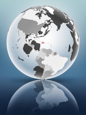 Yarı saydam okyanus parlak yüzeyi ile Haiti Dünya üzerinde. 3D çizim.