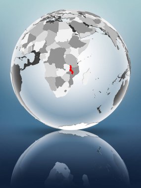 Yarı saydam okyanus parlak yüzeyi ile Malavi küre üzerinde. 3D çizim.