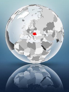 Yarı saydam okyanus parlak yüzeyi ile Romanya dünya üzerinde. 3D çizim.