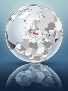 Yarı saydam okyanus parlak yüzeyi ile Macaristan dünya üzerinde. 3D çizim.