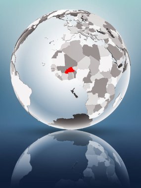 Burkina Faso parlak yüzeyi saydam okyanuslar ile dünya üzerinde. 3D çizim.