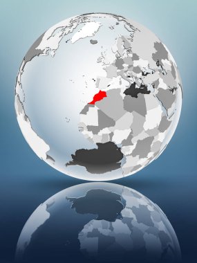 Yarı saydam okyanus parlak yüzeyi ile Fas dünya üzerinde. 3D çizim.