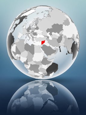 Yarı saydam okyanus parlak yüzeyi ile Suriye dünya üzerinde. 3D çizim.