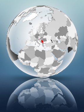 Yarı saydam okyanus parlak yüzeyi ile Sırbistan Dünya üzerinde. 3D çizim.