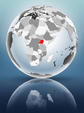 Yarı saydam okyanus parlak yüzeyi ile Uganda dünya üzerinde. 3D çizim.