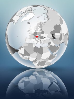 Yarı saydam okyanus parlak yüzeyi ile Avusturya dünya üzerinde. 3D çizim.