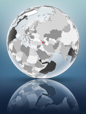 Yarı saydam okyanus parlak yüzeyi ile Ermenistan Dünya üzerinde. 3D çizim.