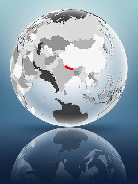 Nepal Wereldbol Met Doorschijnend Oceanen Glimmend Oppervlak Illustratie — Stockfoto