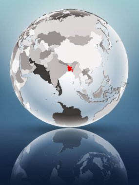 Yarı saydam okyanus parlak yüzeyi ile Bangladeş dünya üzerinde. 3D çizim.