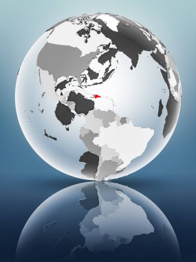 Dominik Cumhuriyeti parlak yüzeyi saydam okyanuslar ile dünya üzerinde. 3D çizim.