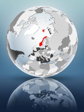 Yarı saydam okyanus parlak yüzeyi ile Norveç dünya üzerinde. 3D çizim.