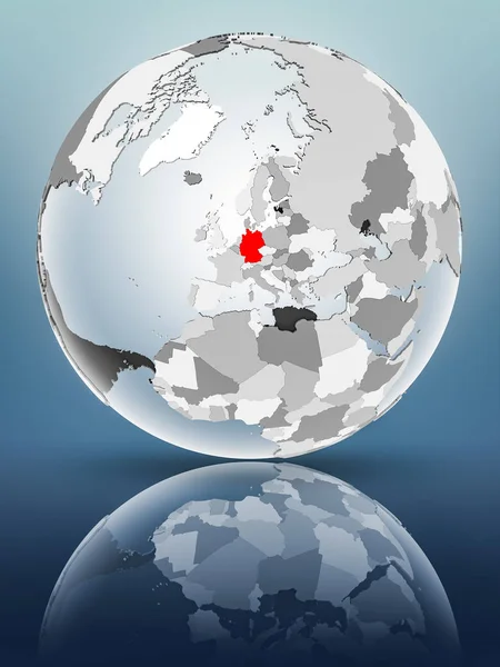 Duitsland Wereldbol Met Doorschijnend Oceanen Glimmend Oppervlak Illustratie — Stockfoto