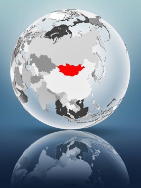 Yarı saydam okyanus parlak yüzeyi ile Moğolistan dünya üzerinde. 3D çizim.