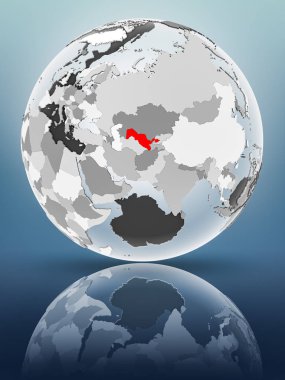 Yarı saydam okyanus parlak yüzeyi ile Özbekistan dünya üzerinde. 3D çizim.