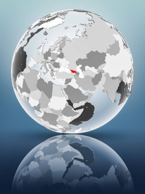 Yarı saydam okyanus parlak yüzeyi ile Gürcistan dünya üzerinde. 3D çizim.