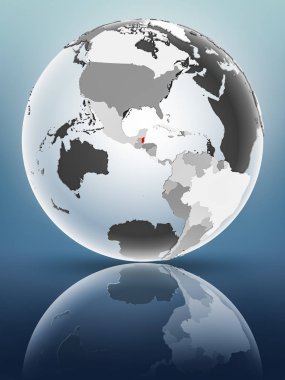 Yarı saydam okyanus parlak yüzeyi ile Belize dünya üzerinde. 3D çizim.