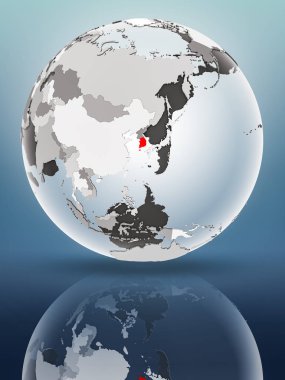 Güney Kore ile parlak yüzeyi saydam okyanusların dünya üzerinde. 3D çizim.