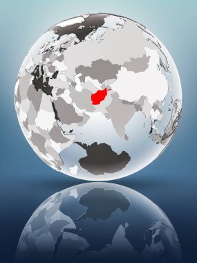 Yarı saydam okyanus parlak yüzeyi ile Afganistan dünya üzerinde. 3D çizim.