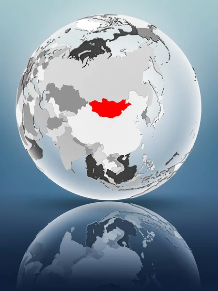 Yarı saydam okyanus parlak yüzeyi ile Moğolistan dünya üzerinde. 3D çizim.