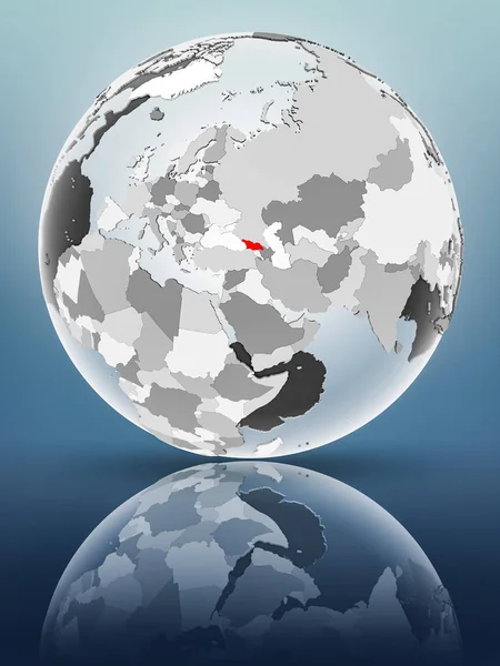 Yarı saydam okyanus parlak yüzeyi ile Gürcistan dünya üzerinde. 3D çizim.