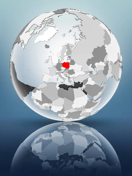 Yarı saydam okyanus parlak yüzeyi ile Polonya Dünya üzerinde. 3D çizim.