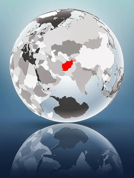 Yarı saydam okyanus parlak yüzeyi ile Afganistan dünya üzerinde. 3D çizim.