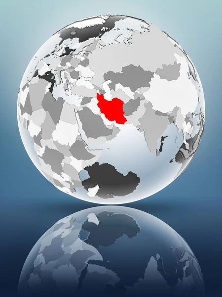 Yarı saydam okyanus parlak yüzeyi ile Iran dünya üzerinde. 3D çizim.