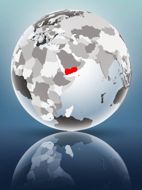 Yarı saydam okyanus parlak yüzeyi ile Yemen dünya üzerinde. 3D çizim.