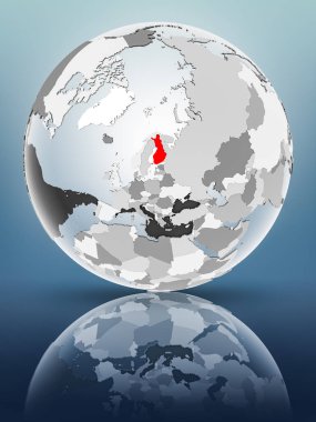 Yarı saydam okyanus parlak yüzeyi ile Finlandiya dünya üzerinde. 3D çizim.