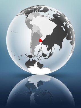 Yarı saydam okyanus parlak yüzeyi ile Uruguay dünya üzerinde. 3D çizim.